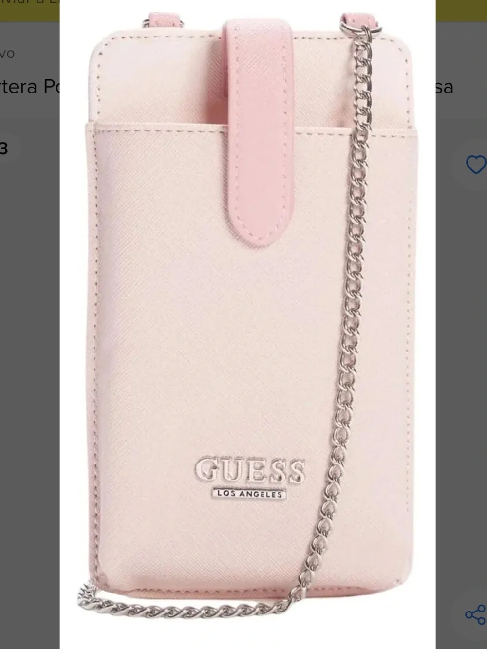 GUESS Blush Pink Chain Crossbody Phone Case with zipper comprar behind
